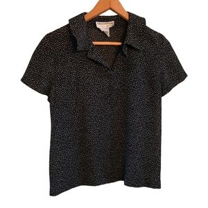 Breckenridge Petites Size 8  Sheer Short Sleeve Blouse Black Dainty Collared SM